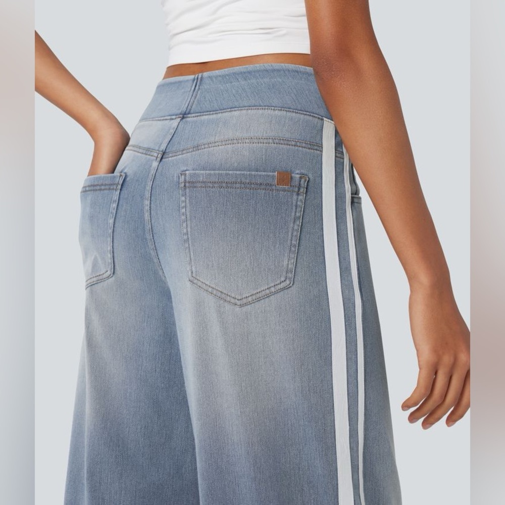Nwt Halara Flex High Waisted Stripe Wide Leg Flowy Washed Casual Jeans - Picture 6 of 13